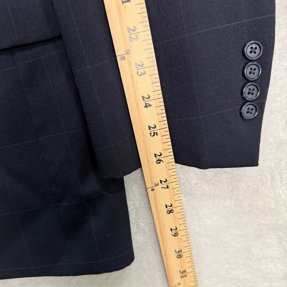 Vintage Brooks Brothers Mens 46L Blazer Sport Coat Navy Blue Windowpane Wool USA - Picture 9 of 12